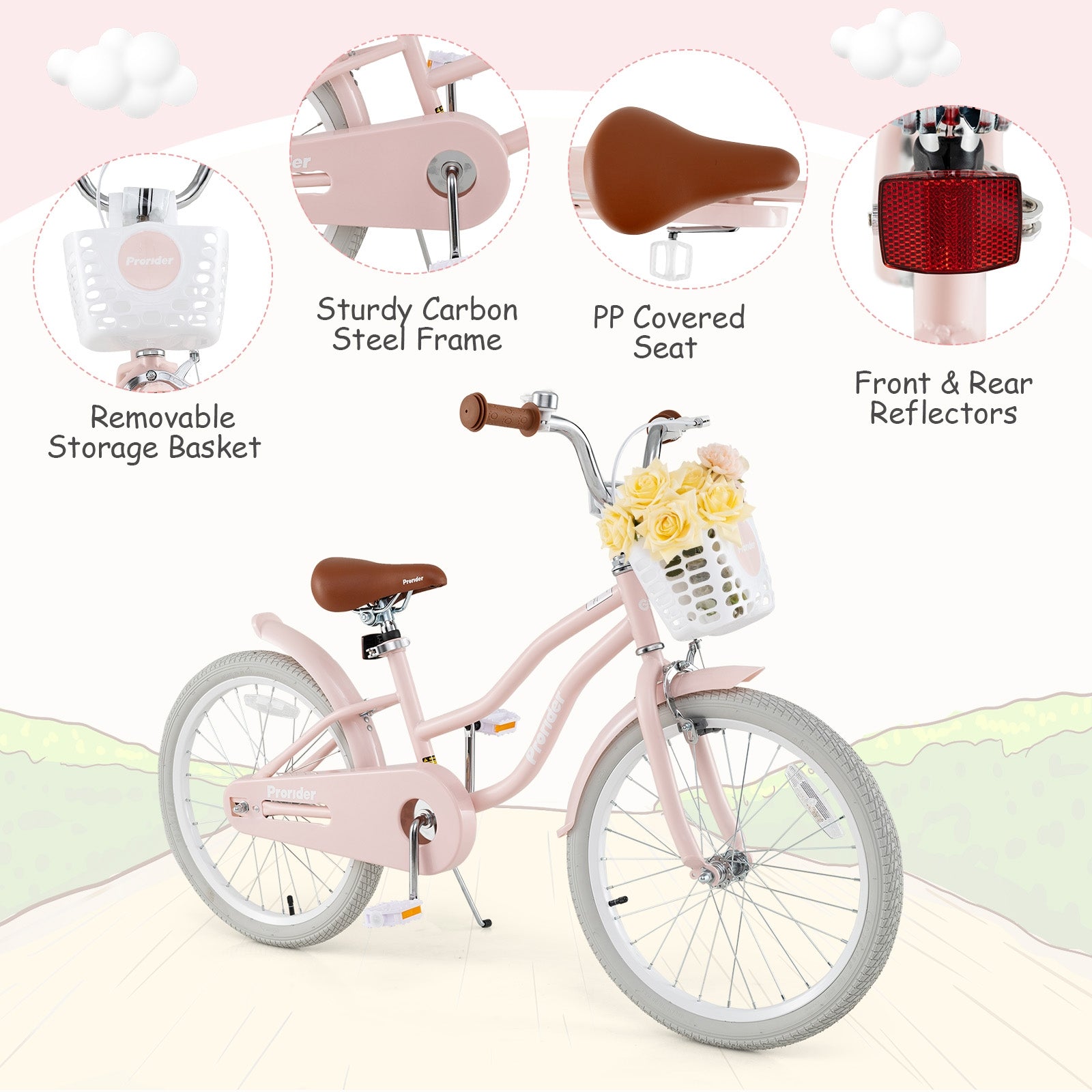 20 Inch Kids Bike with Training Wheels for Boys Girls, Pink Kids Bike at Gallery Canada