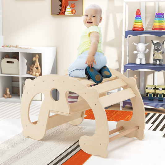 2-in-1 Rocking Horse Arch for Kids Montessori Climbing Toys with Arch Climber, Natural Climbers & Slides Natural at Gallery Canada