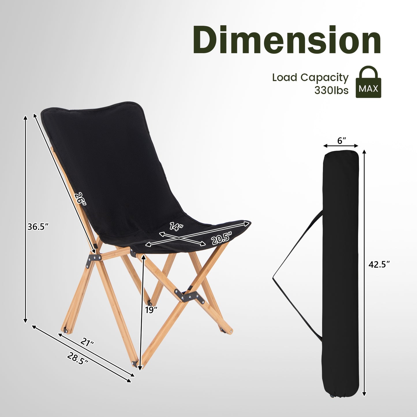 Set of 2 Bamboo Dorm Chair with Storage Pocket for Camping and Fishing, Black Camping Furniture   at Gallery Canada