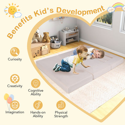 9-Piece Climb and Crawl Foam and Floor Playset with Breathable Suede Fabric, Beige Baby Gyms & Playmats at Gallery Canada