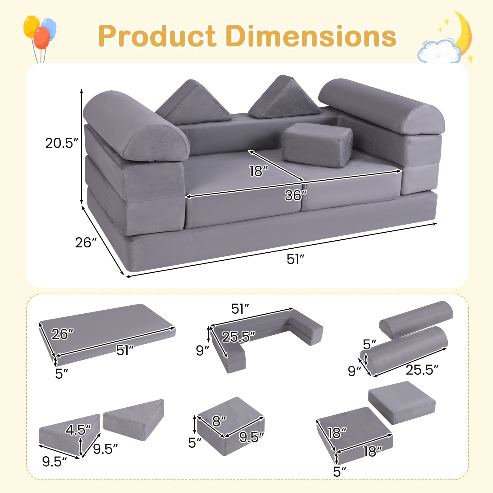 9-Piece Climb and Crawl Foam and Floor Playset with Breathable Suede Fabric, Gray Baby Gyms & Playmats at Gallery Canada