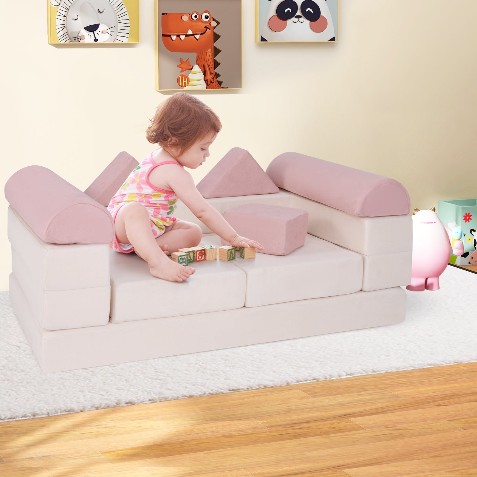 9-Piece Climb and Crawl Foam and Floor Playset with Breathable Suede Fabric, Pink Baby Gyms & Playmats at Gallery Canada