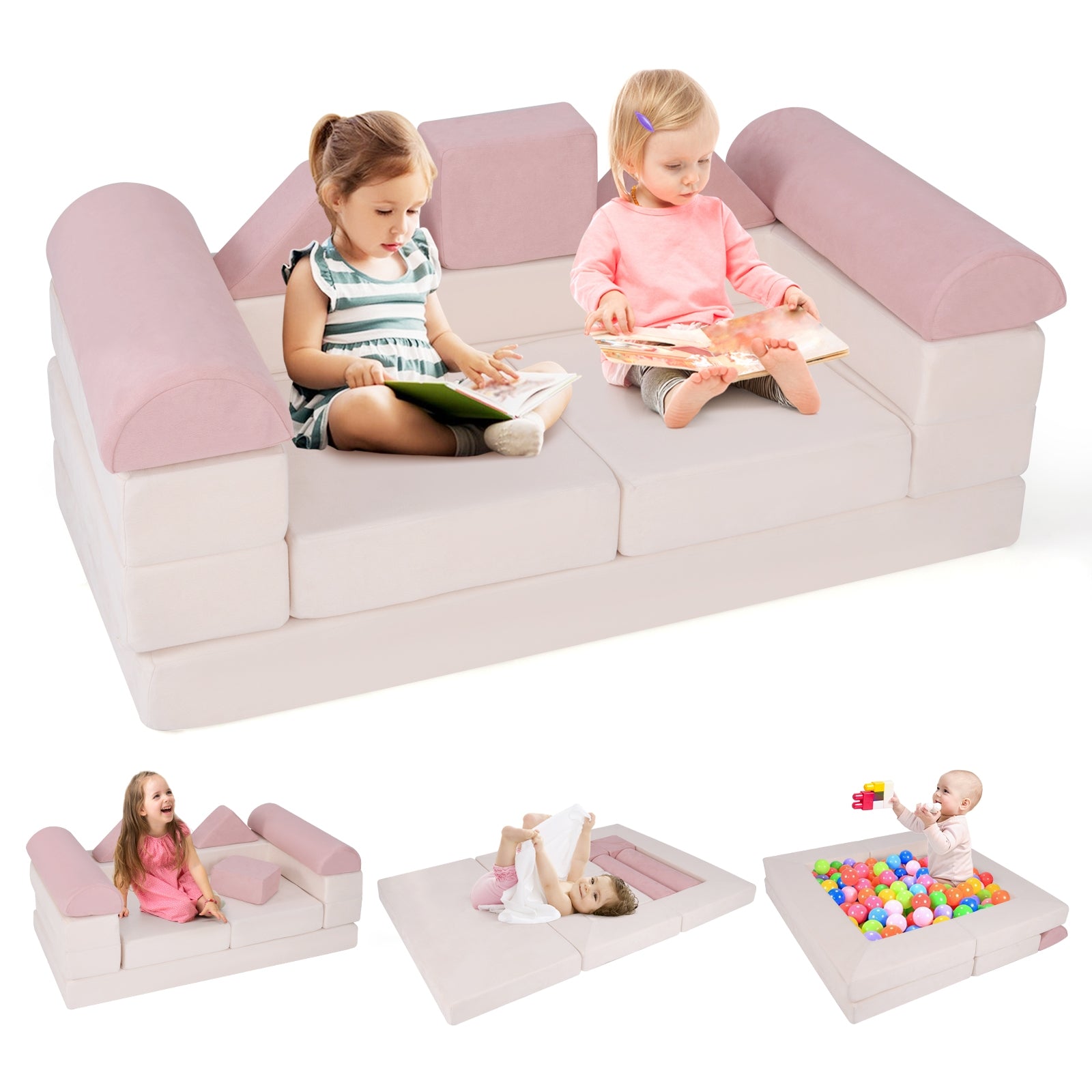 9-Piece Climb and Crawl Foam and Floor Playset with Breathable Suede Fabric, Pink Baby Gyms & Playmats at Gallery Canada