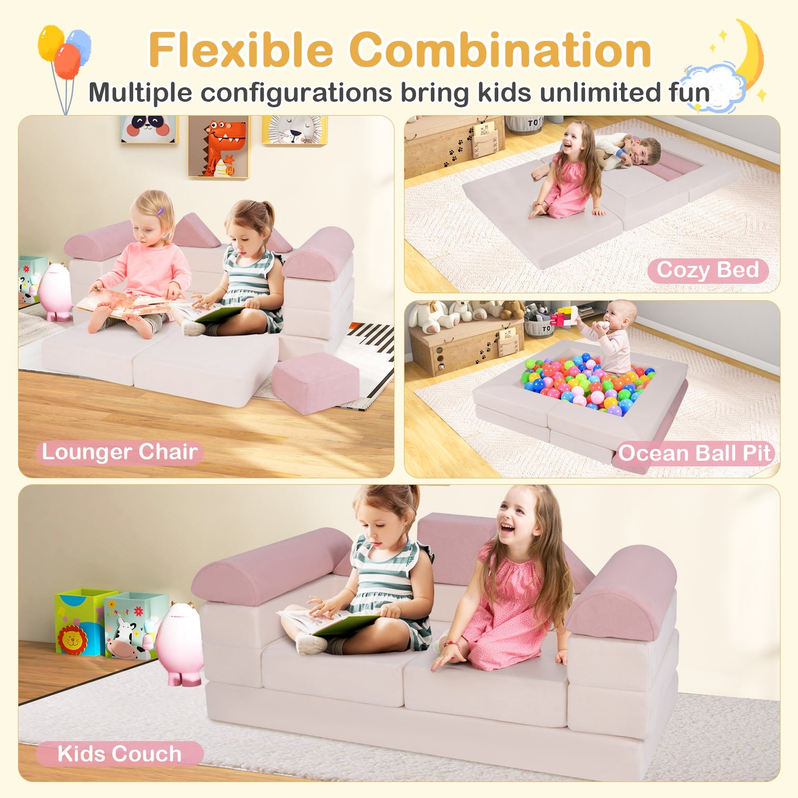 9-Piece Climb and Crawl Foam and Floor Playset with Breathable Suede Fabric, Pink Baby Gyms & Playmats at Gallery Canada