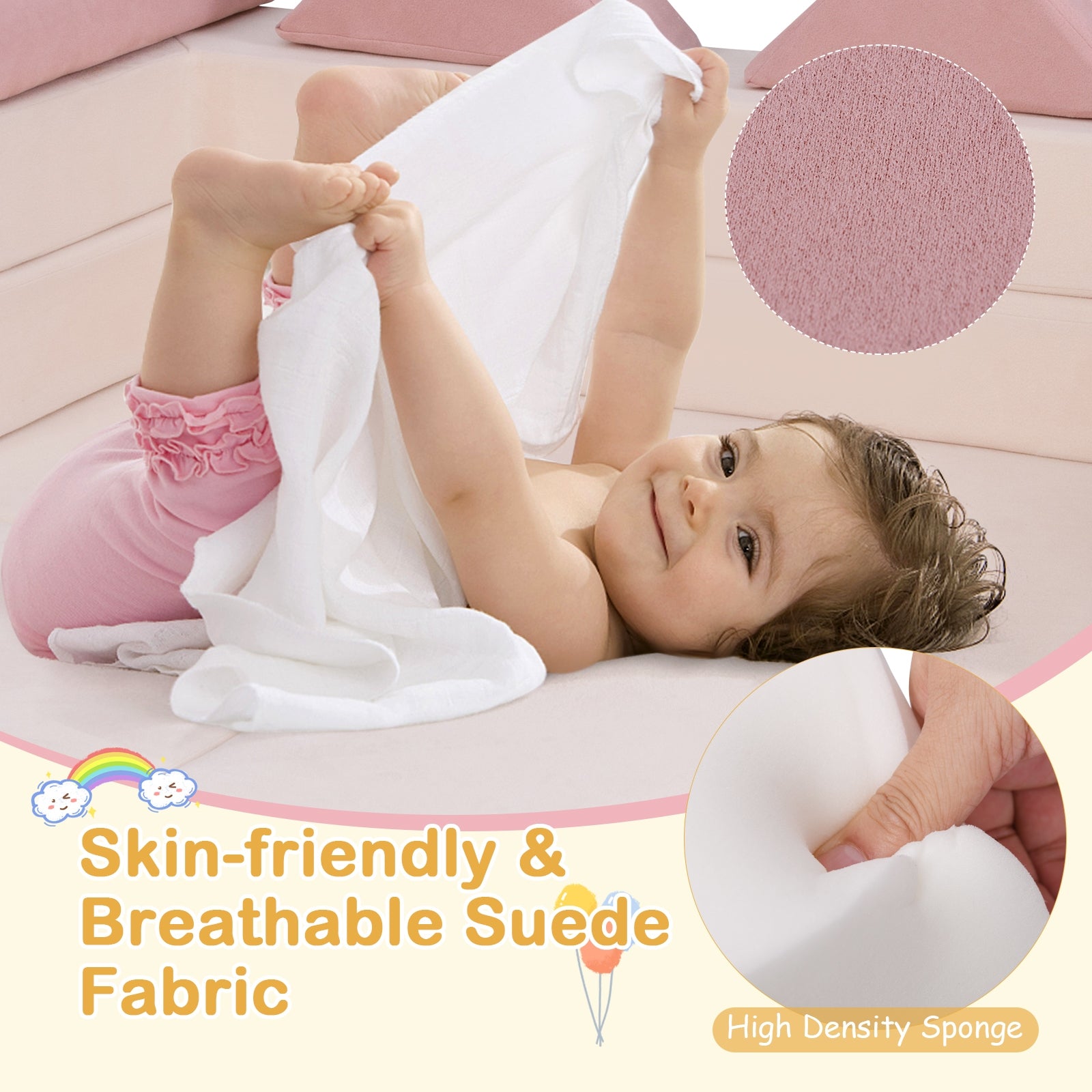 9-Piece Climb and Crawl Foam and Floor Playset with Breathable Suede Fabric, Pink Baby Gyms & Playmats at Gallery Canada