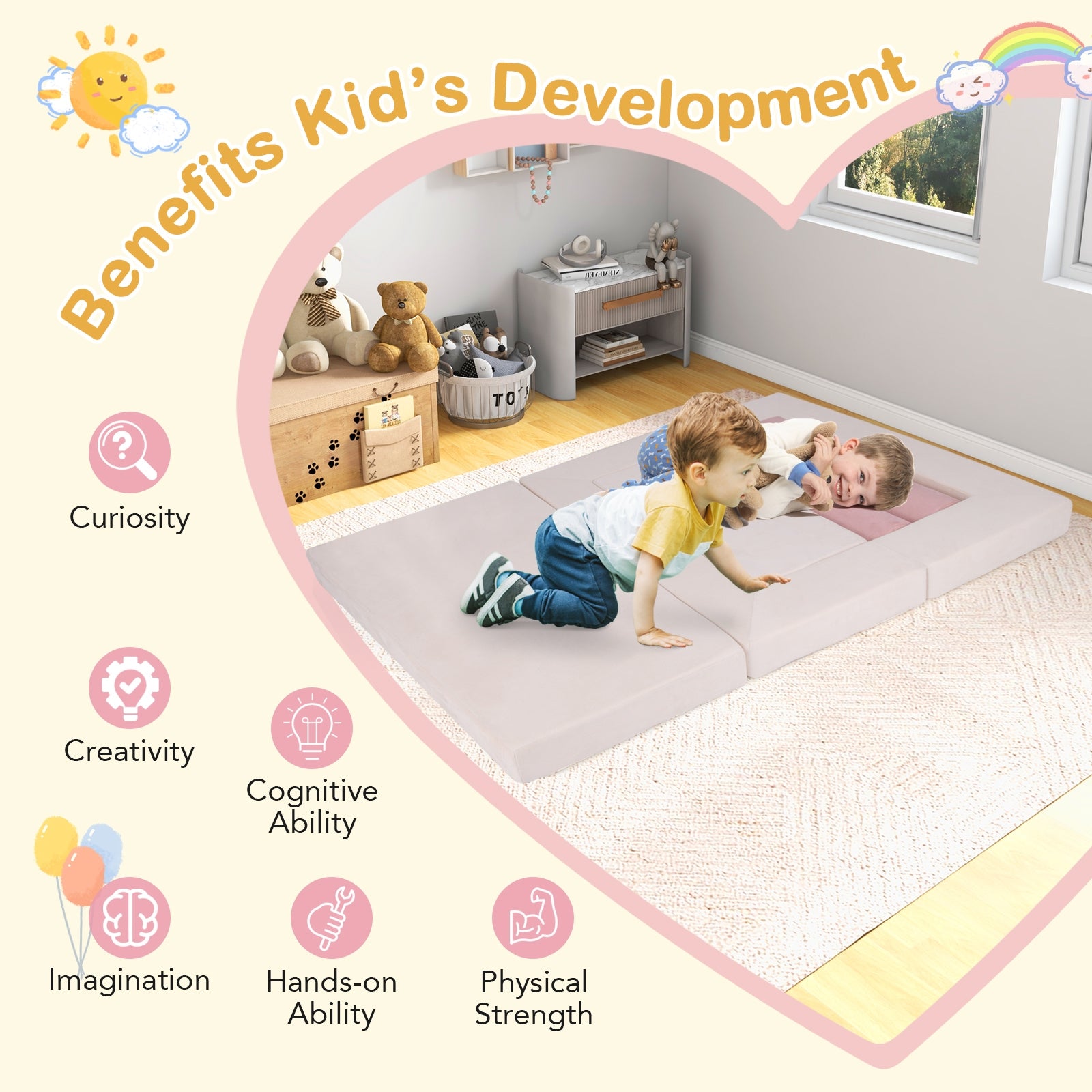 9-Piece Climb and Crawl Foam and Floor Playset with Breathable Suede Fabric, Pink Baby Gyms & Playmats at Gallery Canada