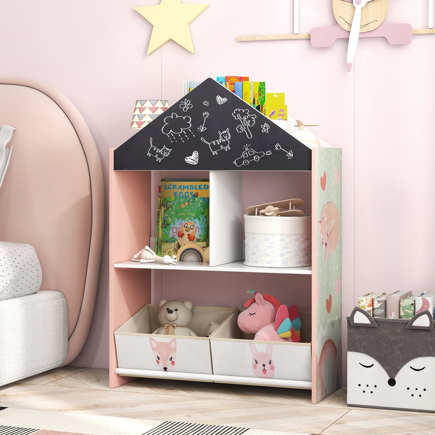 Playhouse Kids Bookshelf with Chalkboard and Whiteboard for 3-6 Years, Pink Kids Storage at Gallery Canada