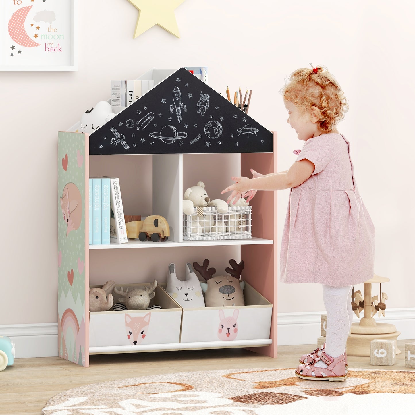 Playhouse Kids Bookshelf with Chalkboard and Whiteboard for 3-6 Years, Pink Kids Storage at Gallery Canada