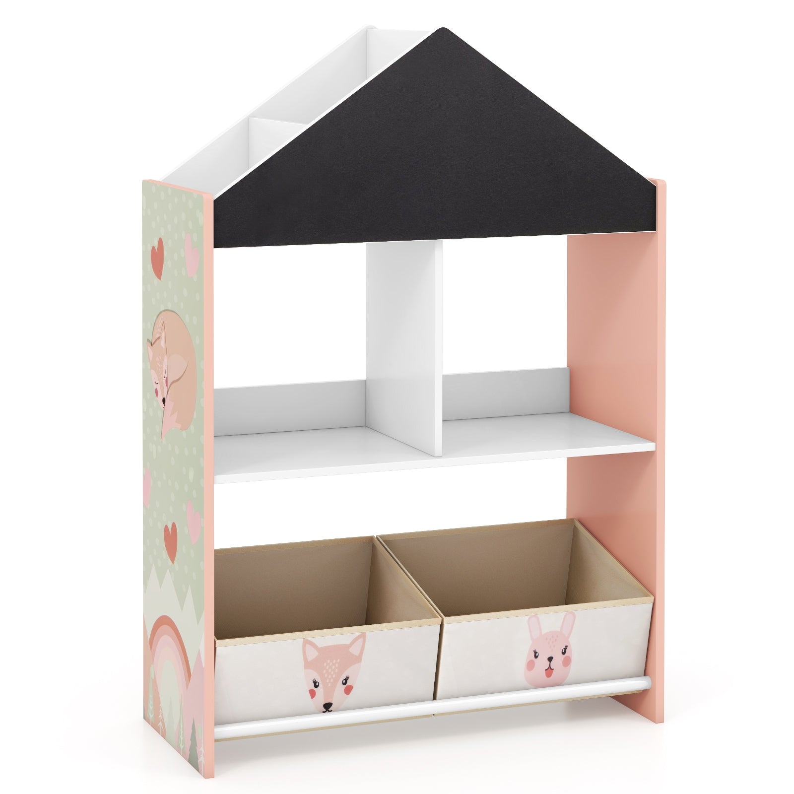 Playhouse Kids Bookshelf with Chalkboard and Whiteboard for 3-6 Years, Pink Kids Storage Pink at Gallery Canada