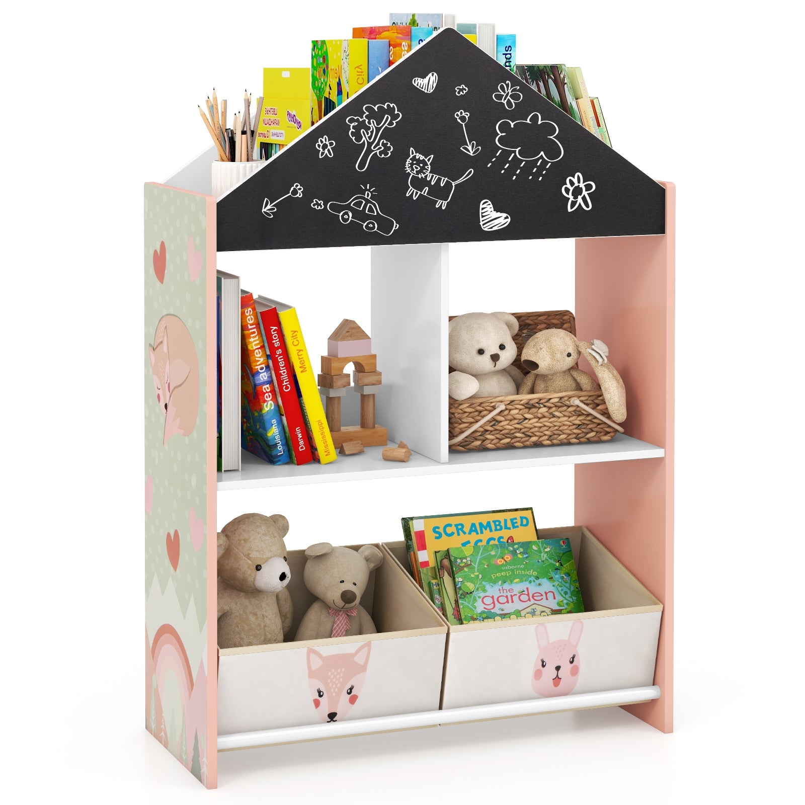 Playhouse Kids Bookshelf with Chalkboard and Whiteboard for 3-6 Years, Pink Kids Storage at Gallery Canada