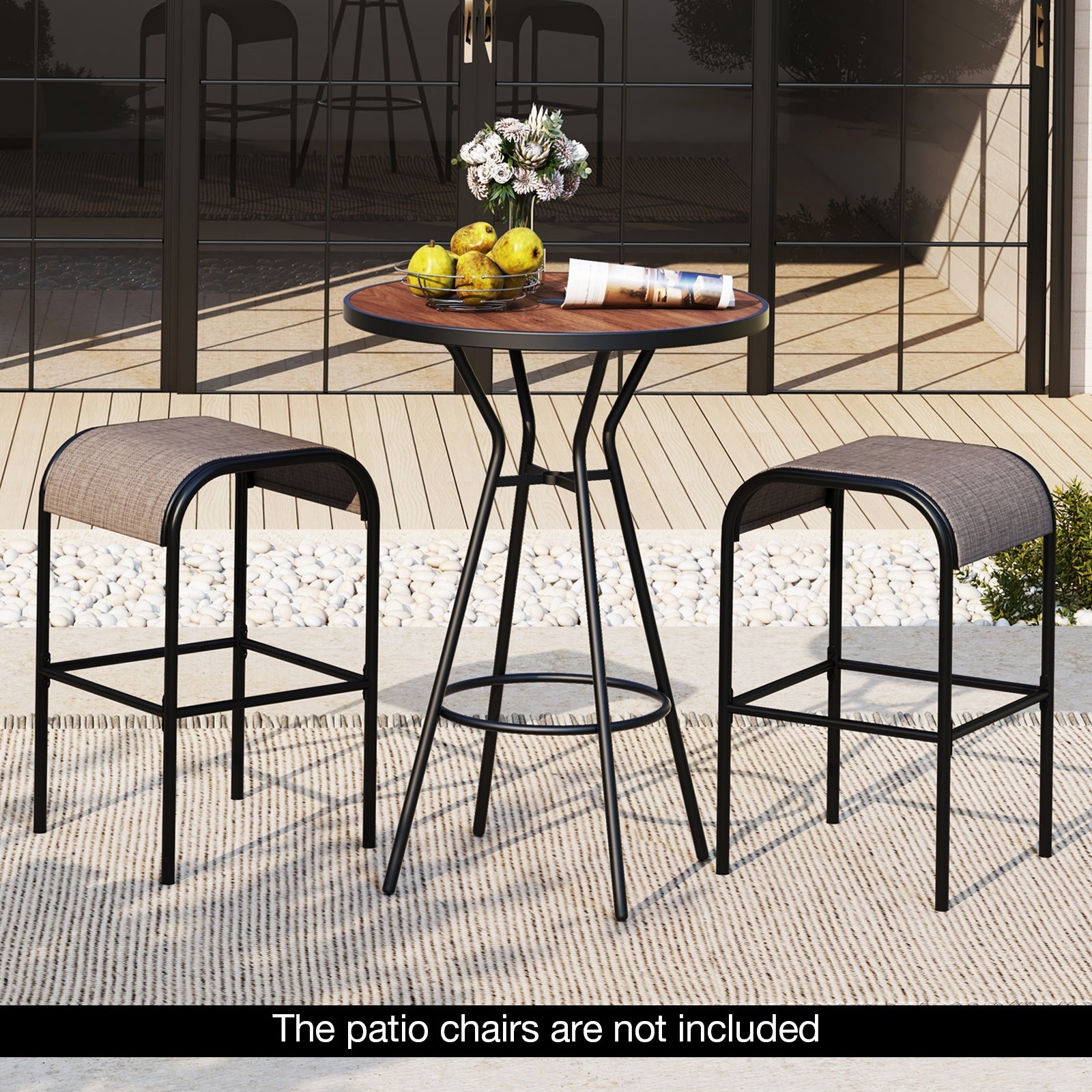 3 Pieces Outdoor Round Bar Table Set with 1.6 Inches Umbrella Hole Patio Bar Furniture   at Gallery Canada