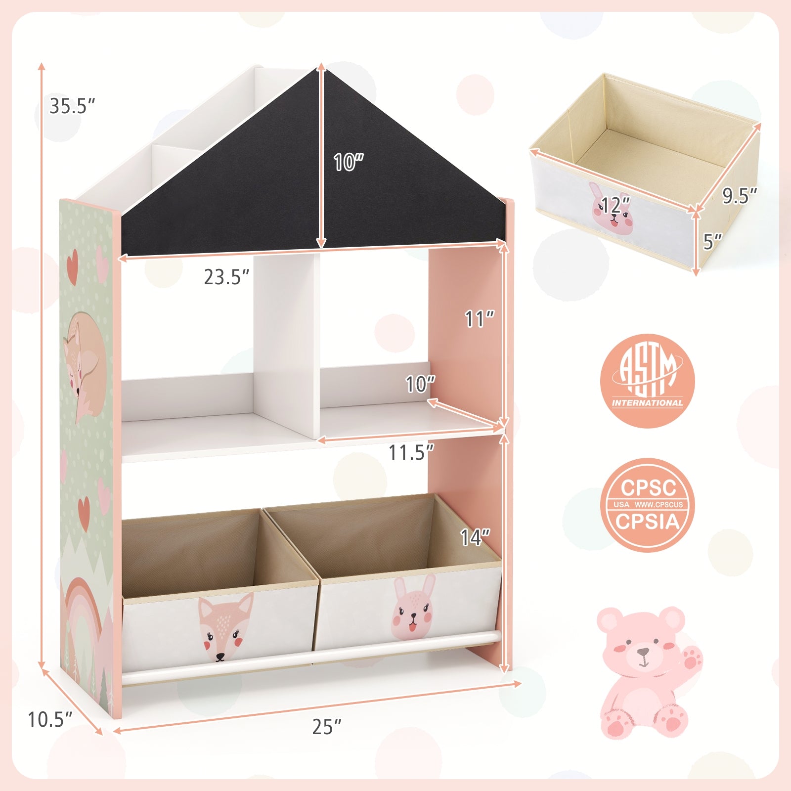 Playhouse Kids Bookshelf with Chalkboard and Whiteboard for 3-6 Years, Pink Kids Storage at Gallery Canada