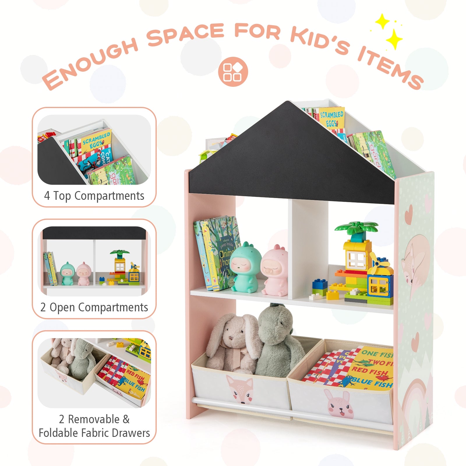 Playhouse Kids Bookshelf with Chalkboard and Whiteboard for 3-6 Years, Pink Kids Storage at Gallery Canada