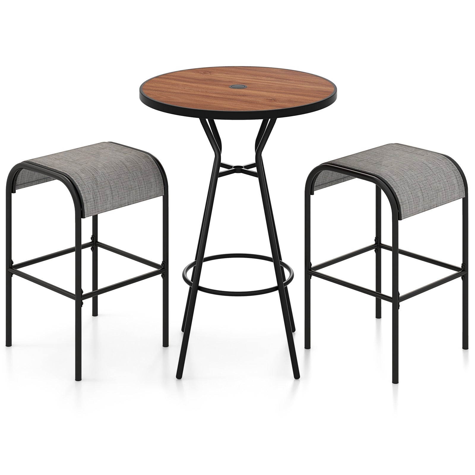 3 Pieces Outdoor Round Bar Table Set with 1.6 Inches Umbrella Hole Patio Bar Furniture Options  at Gallery Canada