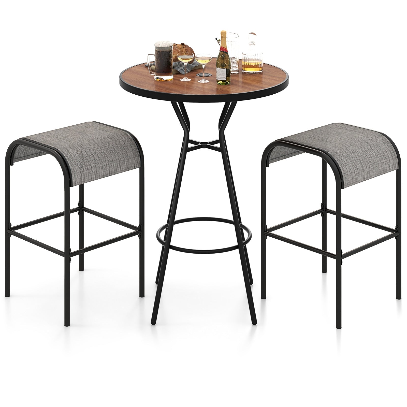 3 Pieces Outdoor Round Bar Table Set with 1.6 Inches Umbrella Hole Patio Bar Furniture   at Gallery Canada