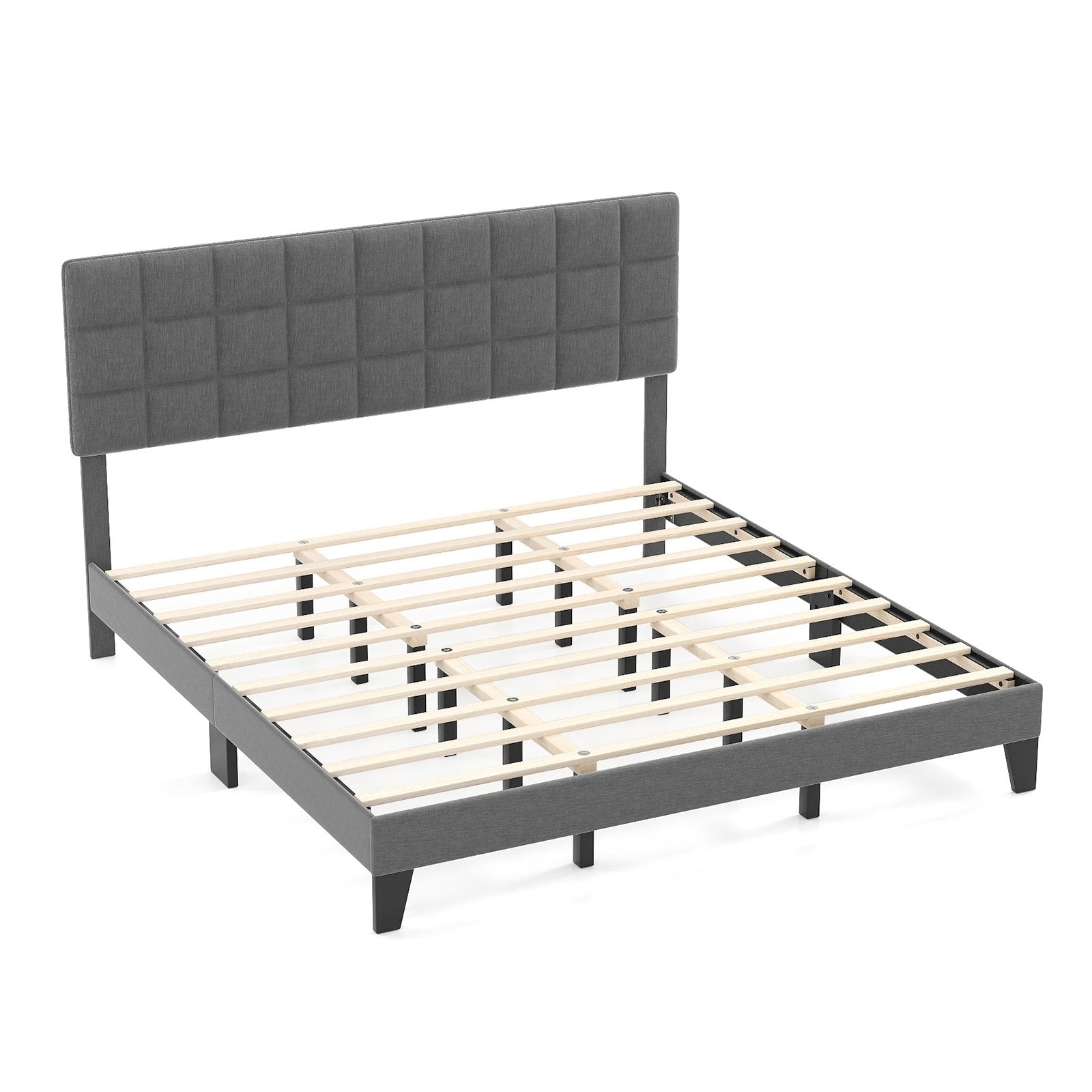 Queen Size Modern Linen Bed Frame with Adjustable Headboard, Gray Simple Bed Frame Gray at Gallery Canada