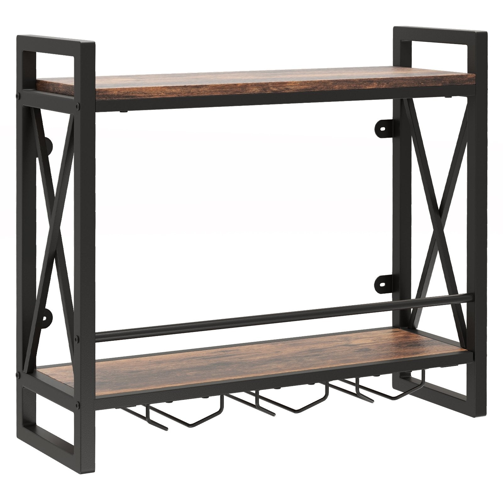 Wall Mounted Wine Rack with 2-Tier Shelves and 3 Glass Holders, Rustic Brown Wine Racks Rustic Brown at Gallery Canada