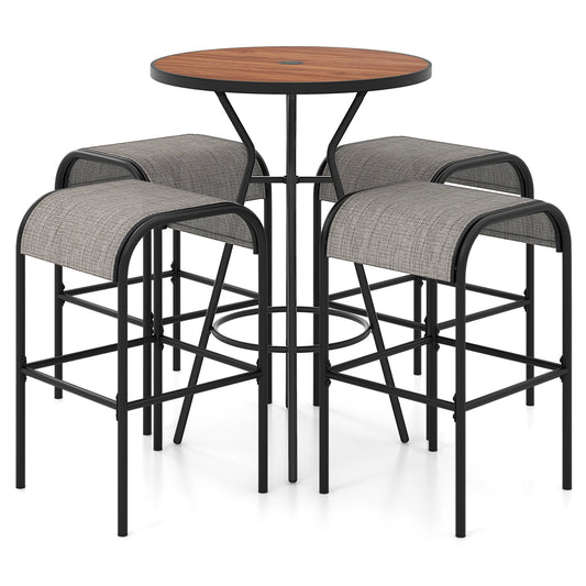 5 Pieces Outdoor Round Bar Table Set with 1.6 Inches Umbrella Hole Patio Bar Furniture Options  at Gallery Canada