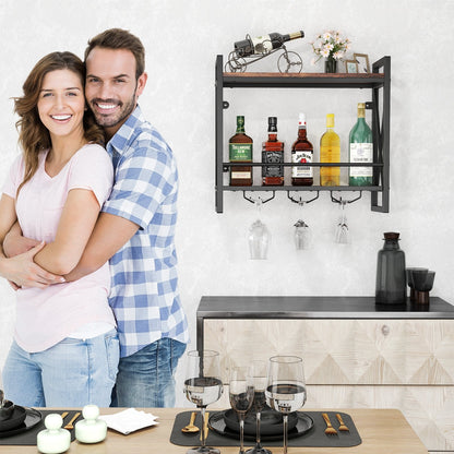 Wall Mounted Wine Rack with 2-Tier Shelves and 3 Glass Holders, Rustic Brown Wine Racks at Gallery Canada