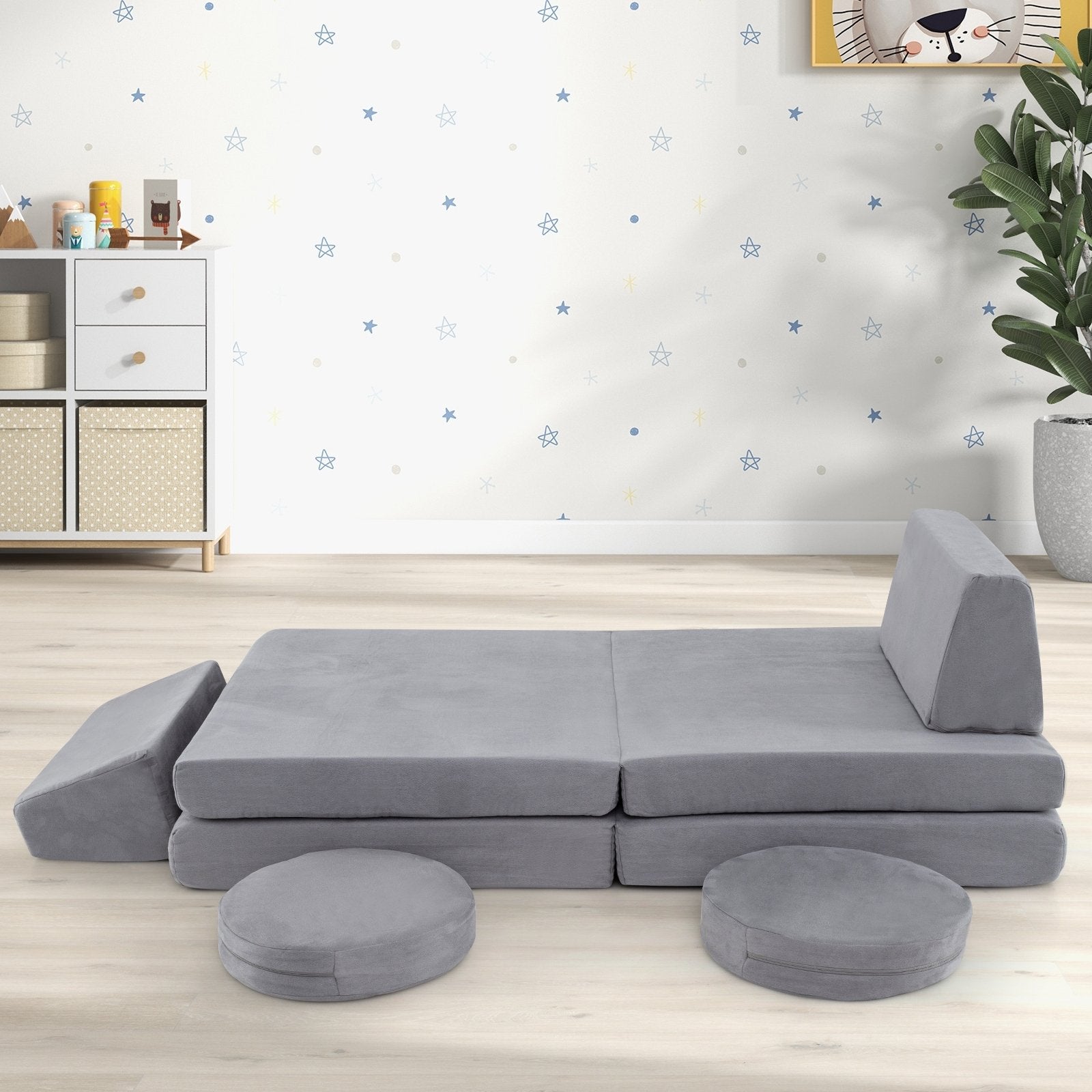 6 Pieces Modular Kids Play Couch Set with Washable Covers for Living Room Playroom, Gray Kids Chairs & Seating at Gallery Canada