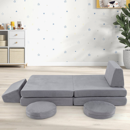 6 Pieces Modular Kids Play Couch Set with Washable Covers for Living Room Playroom, Gray Kids Chairs & Seating Gray at Gallery Canada