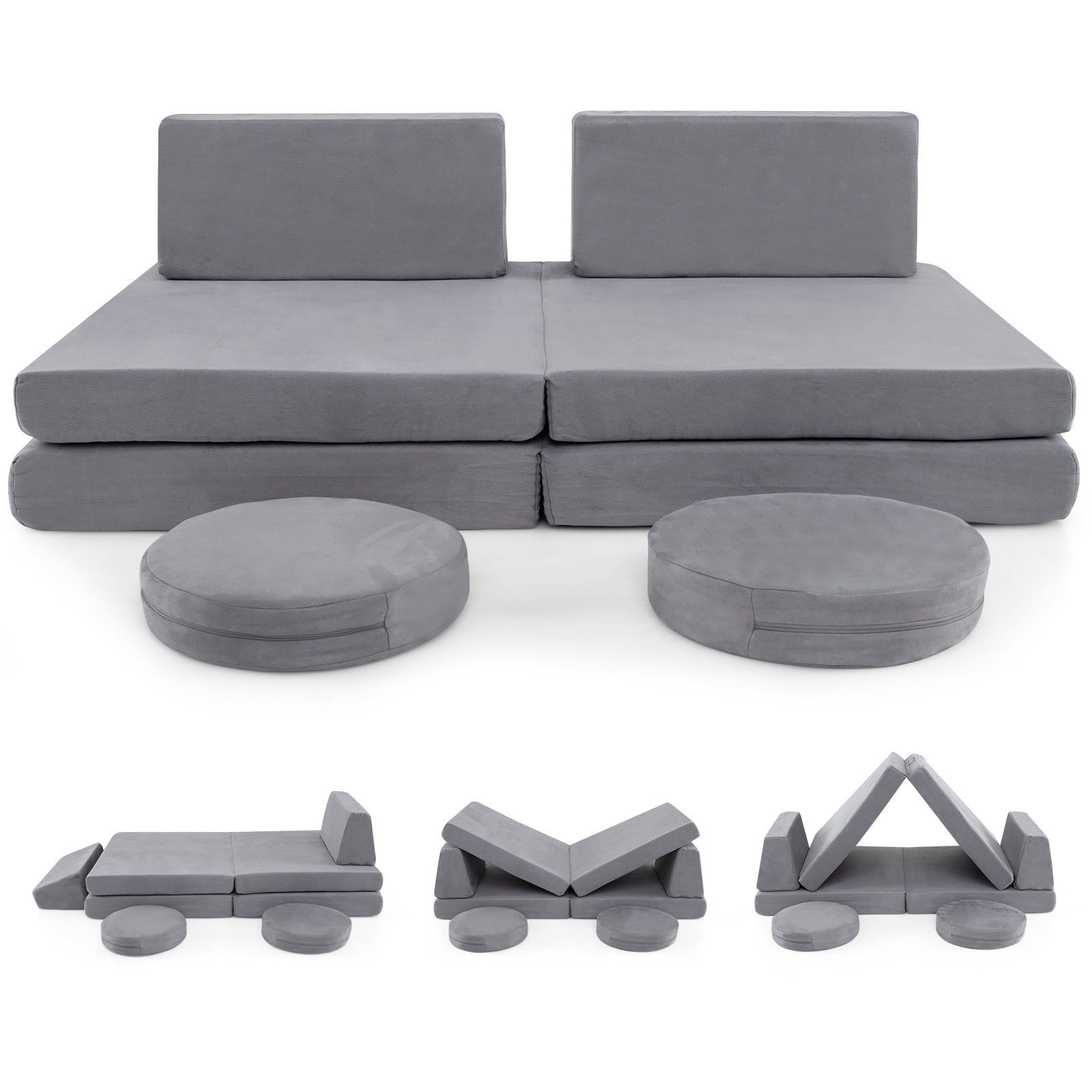 6 Pieces Modular Kids Play Couch Set with Washable Covers for Living Room Playroom, Gray Kids Chairs & Seating Gray at Gallery Canada