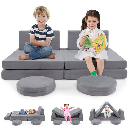 6 Pieces Modular Kids Play Couch Set with Washable Covers for Living Room Playroom, Gray Kids Chairs & Seating at Gallery Canada