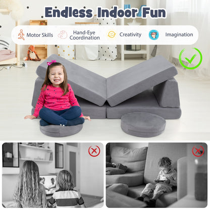 6 Pieces Modular Kids Play Couch Set with Washable Covers for Living Room Playroom, Gray Kids Chairs & Seating at Gallery Canada