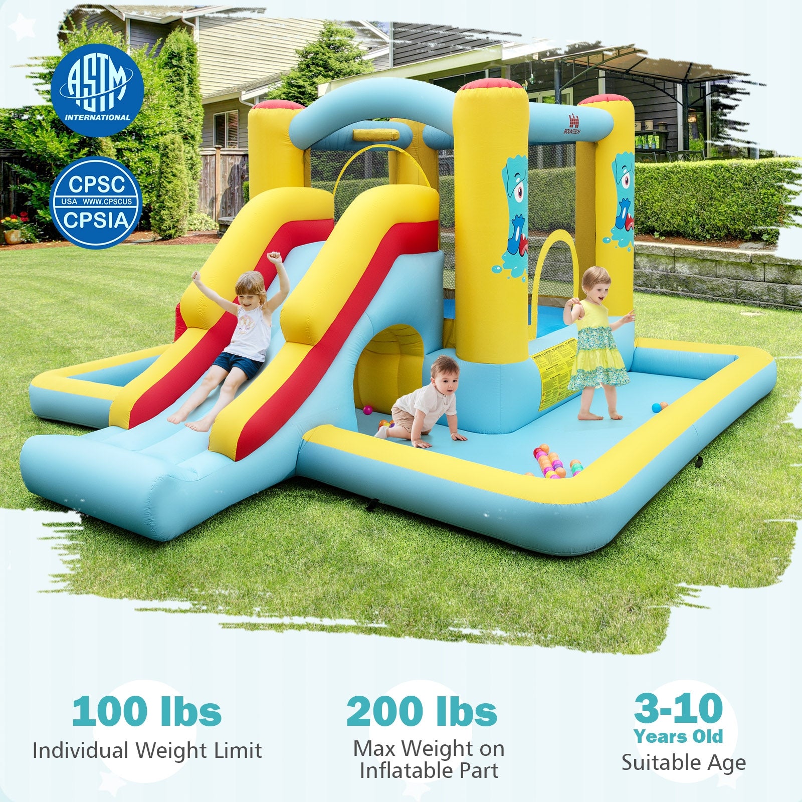 Inflatable Bounce House 7-in-1 Bouncy Castle with Slide and Tunnel without Blower, Multicolor Bounce House at Gallery Canada