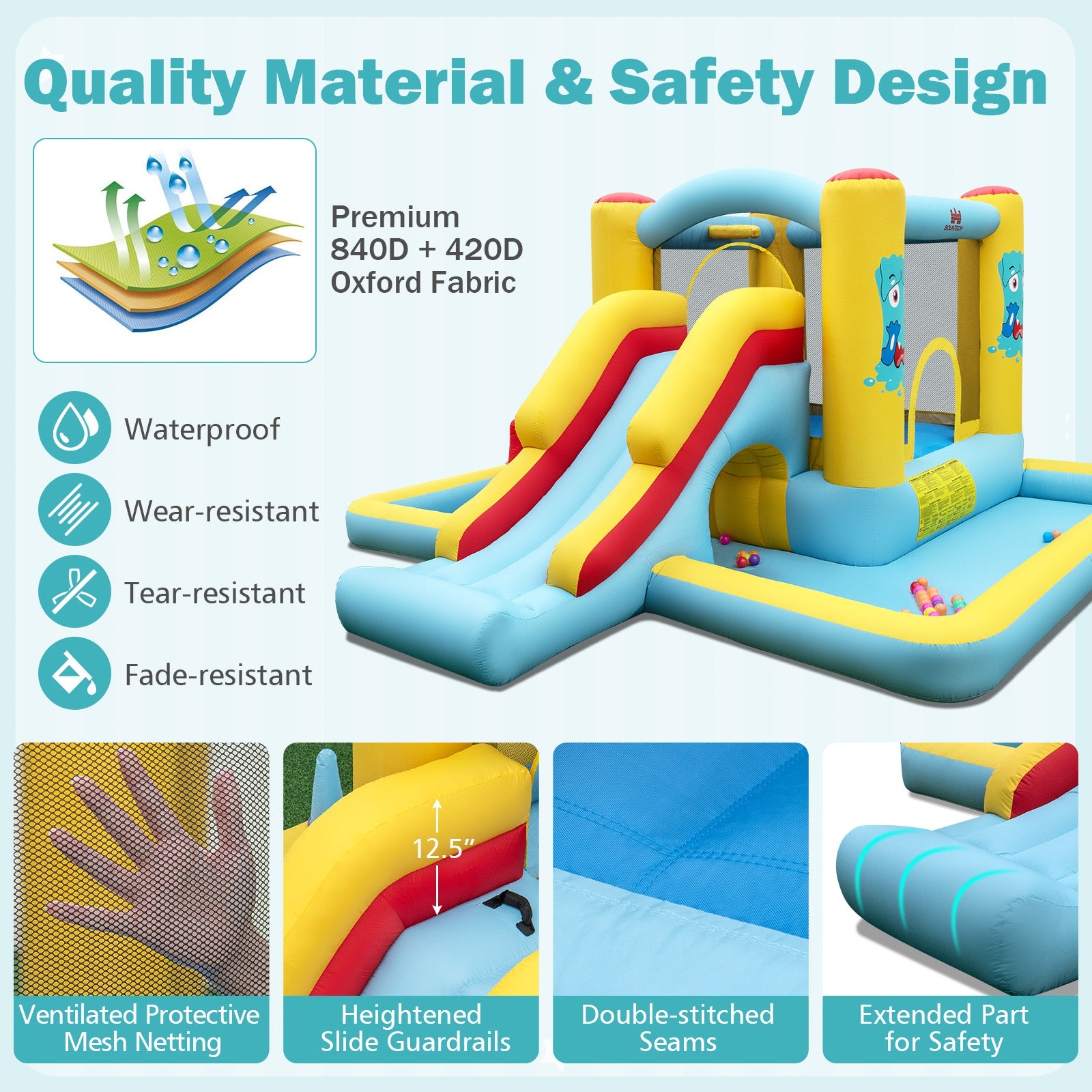 Inflatable Bounce House 7-in-1 Bouncy Castle with Slide and Tunnel without Blower, Multicolor Bounce House at Gallery Canada