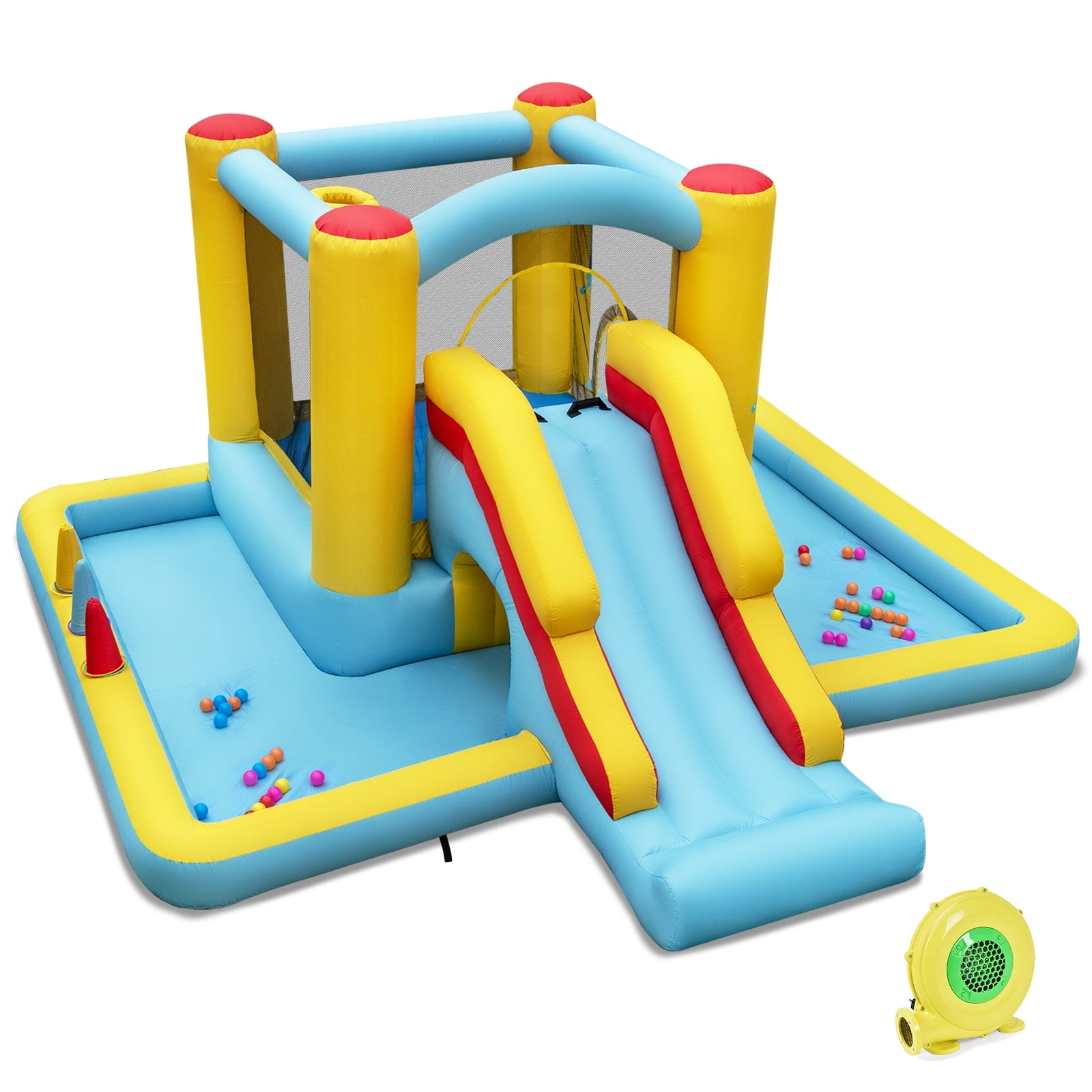 Inflatable Bounce House 7-in-1 Bouncy Castle with Slide and Tunnel with 480W Blower, Multicolor Bounce House at Gallery Canada