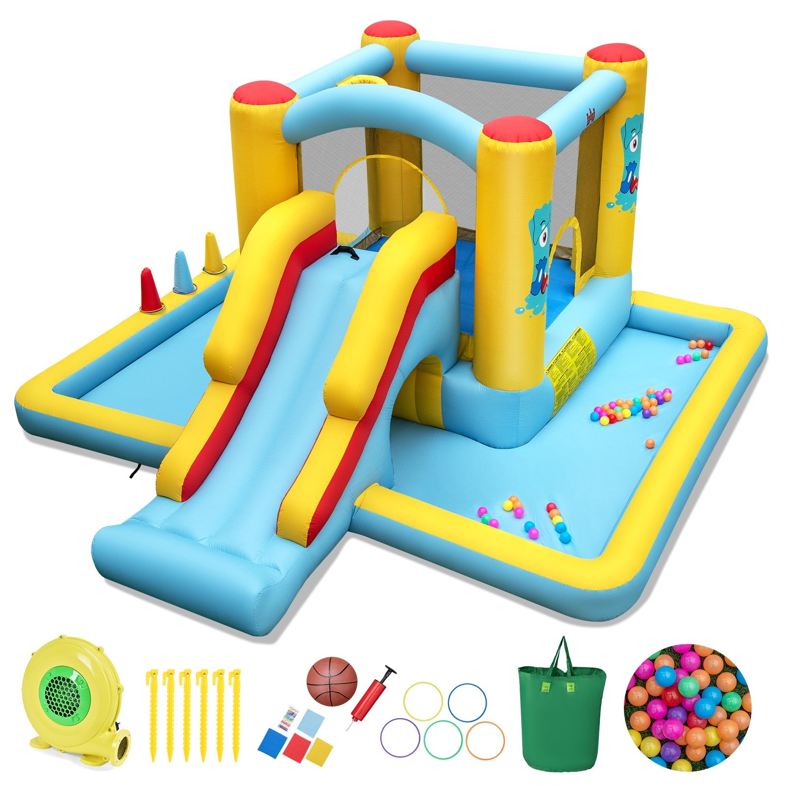 Inflatable Bounce House 7-in-1 Bouncy Castle with Slide and Tunnel with 480W Blower, Multicolor Bounce House at Gallery Canada