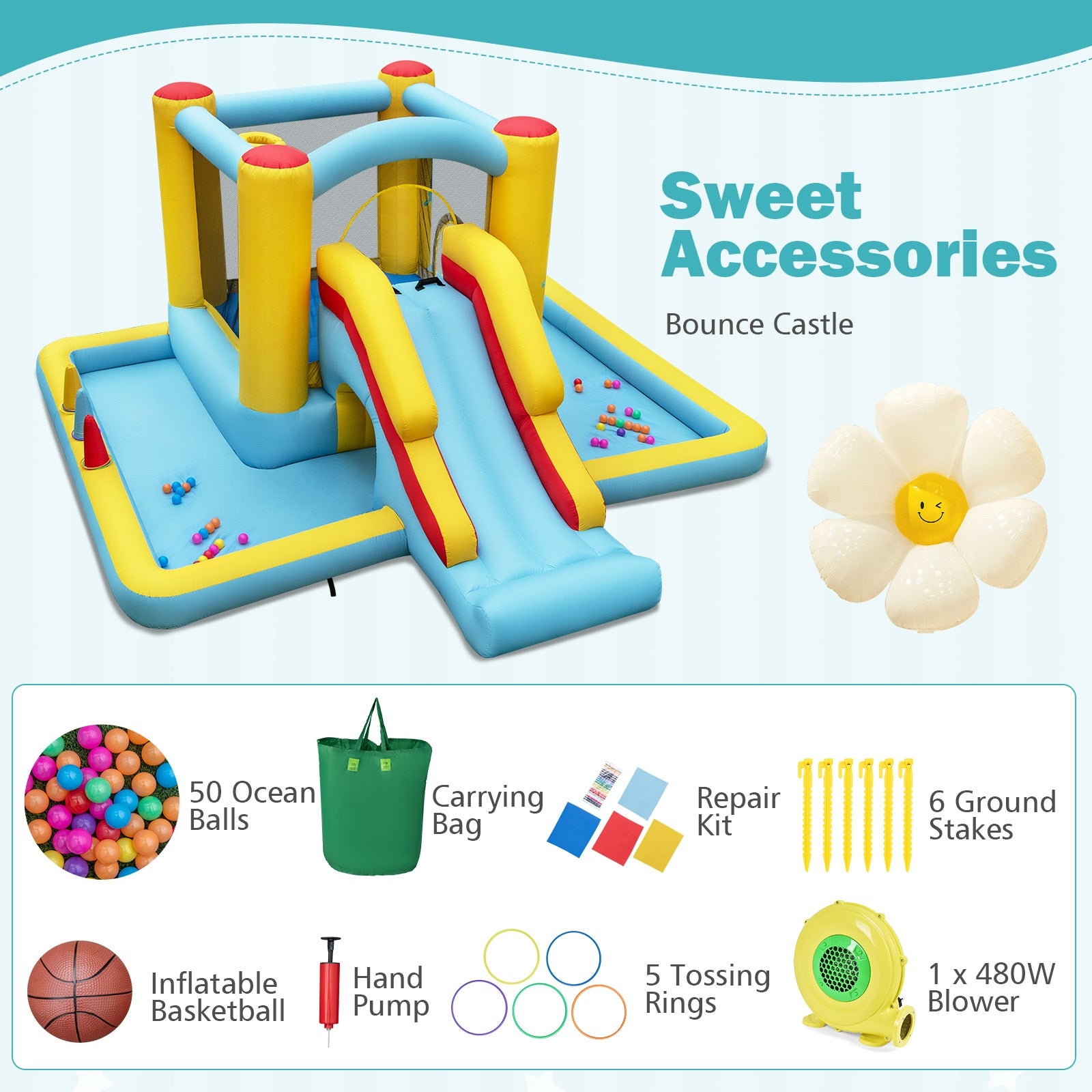 Inflatable Bounce House 7-in-1 Bouncy Castle with Slide and Tunnel with 480W Blower, Multicolor Bounce House at Gallery Canada