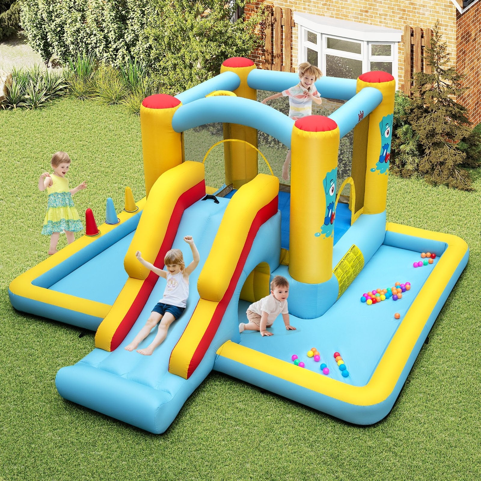 Inflatable Bounce House 7-in-1 Bouncy Castle with Slide and Tunnel with 550W Blower, Multicolor Bounce House at Gallery Canada