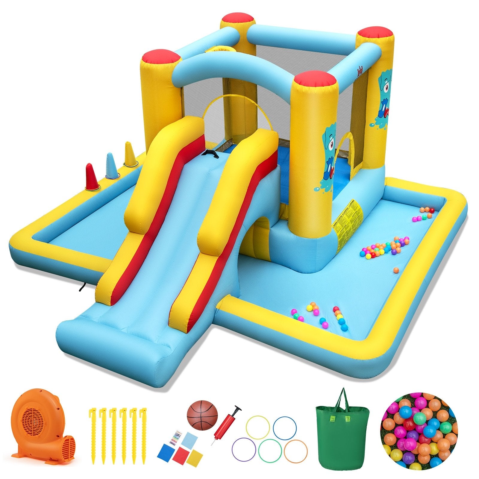 Inflatable Bounce House 7-in-1 Bouncy Castle with Slide and Tunnel with 550W Blower, Multicolor Bounce House at Gallery Canada