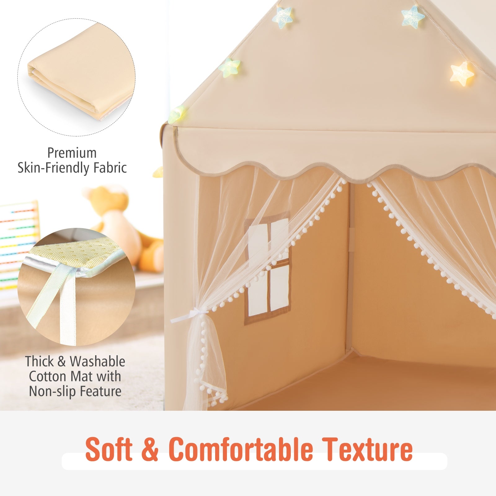 Kids Playhouse Tent with Star Lights and Mat, Beige Play Tents & Playhouse at Gallery Canada