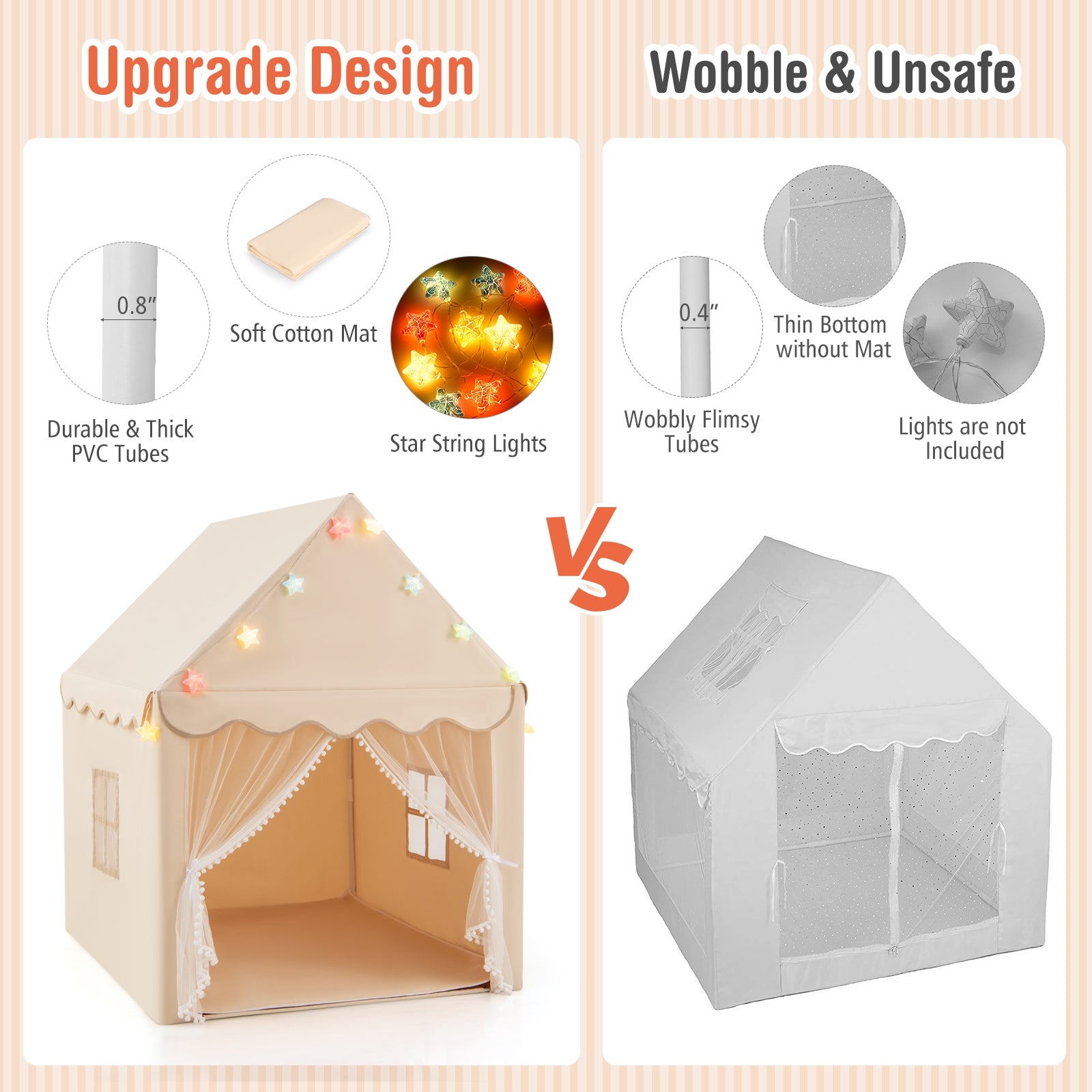 Kids Playhouse Tent with Star Lights and Mat, Beige Play Tents & Playhouse at Gallery Canada
