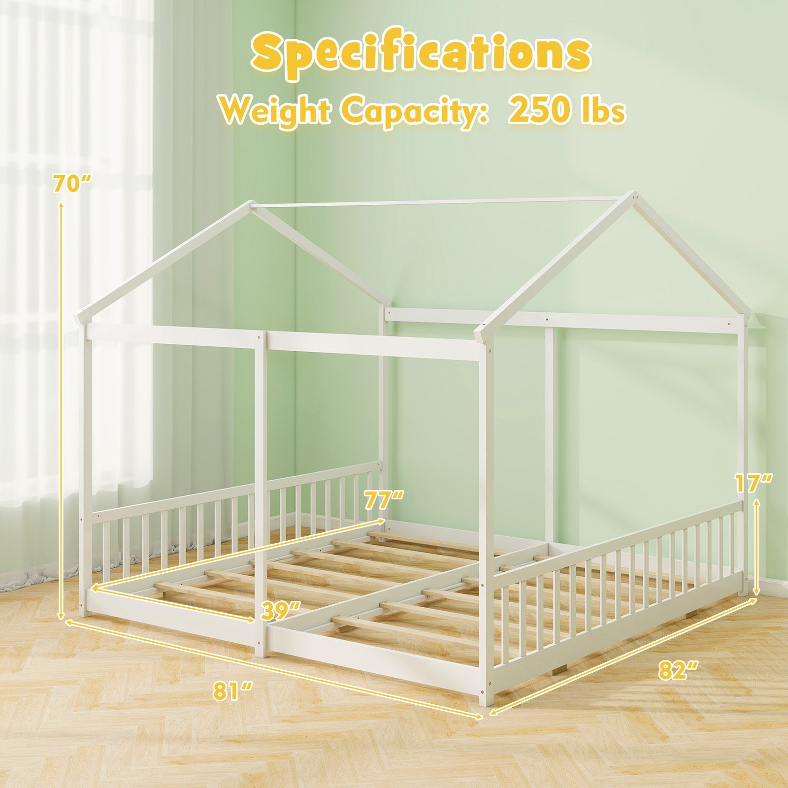 Double Floor Bed for Twins House Beds with Safety Guardrails for 2 Kids, White Toddler Beds at Gallery Canada