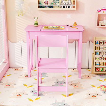 2-in-1 Kids Vanity Makeup Table and Chair Set with Flip Top Mirror, Pink Play Kitchen Sets at Gallery Canada