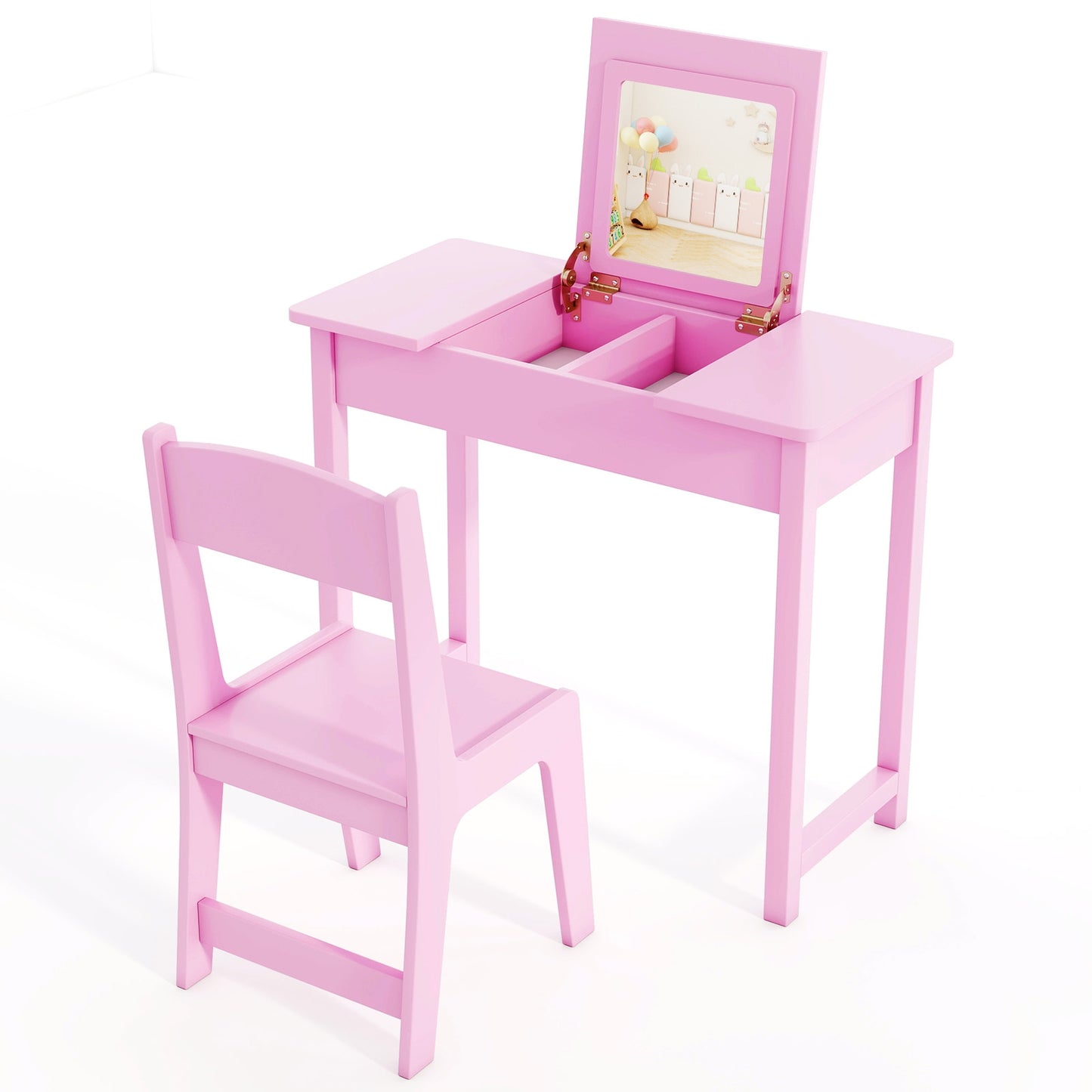 2-in-1 Kids Vanity Makeup Table and Chair Set with Flip Top Mirror, Pink Play Kitchen Sets at Gallery Canada