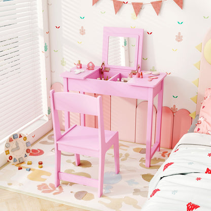 2-in-1 Kids Vanity Makeup Table and Chair Set with Flip Top Mirror, Pink Play Kitchen Sets at Gallery Canada