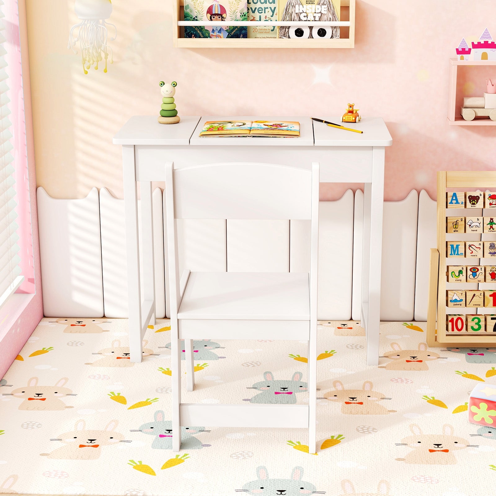 2-in-1 Kids Vanity Makeup Table and Chair Set with Flip Top Mirror, White Play Kitchen Sets at Gallery Canada