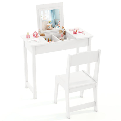 2-in-1 Kids Vanity Makeup Table and Chair Set with Flip Top Mirror, White Play Kitchen Sets White at Gallery Canada