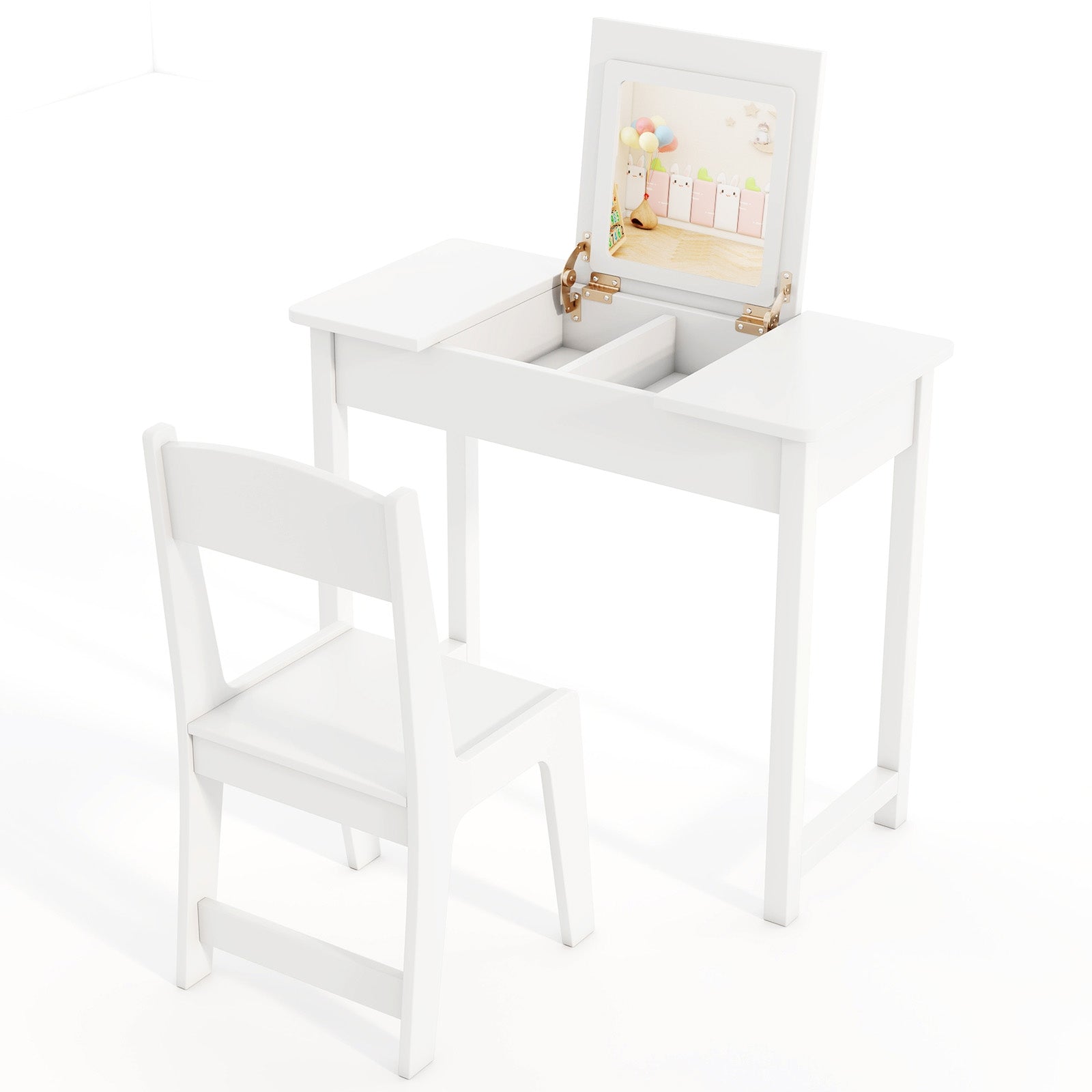 2-in-1 Kids Vanity Makeup Table and Chair Set with Flip Top Mirror, White Play Kitchen Sets at Gallery Canada