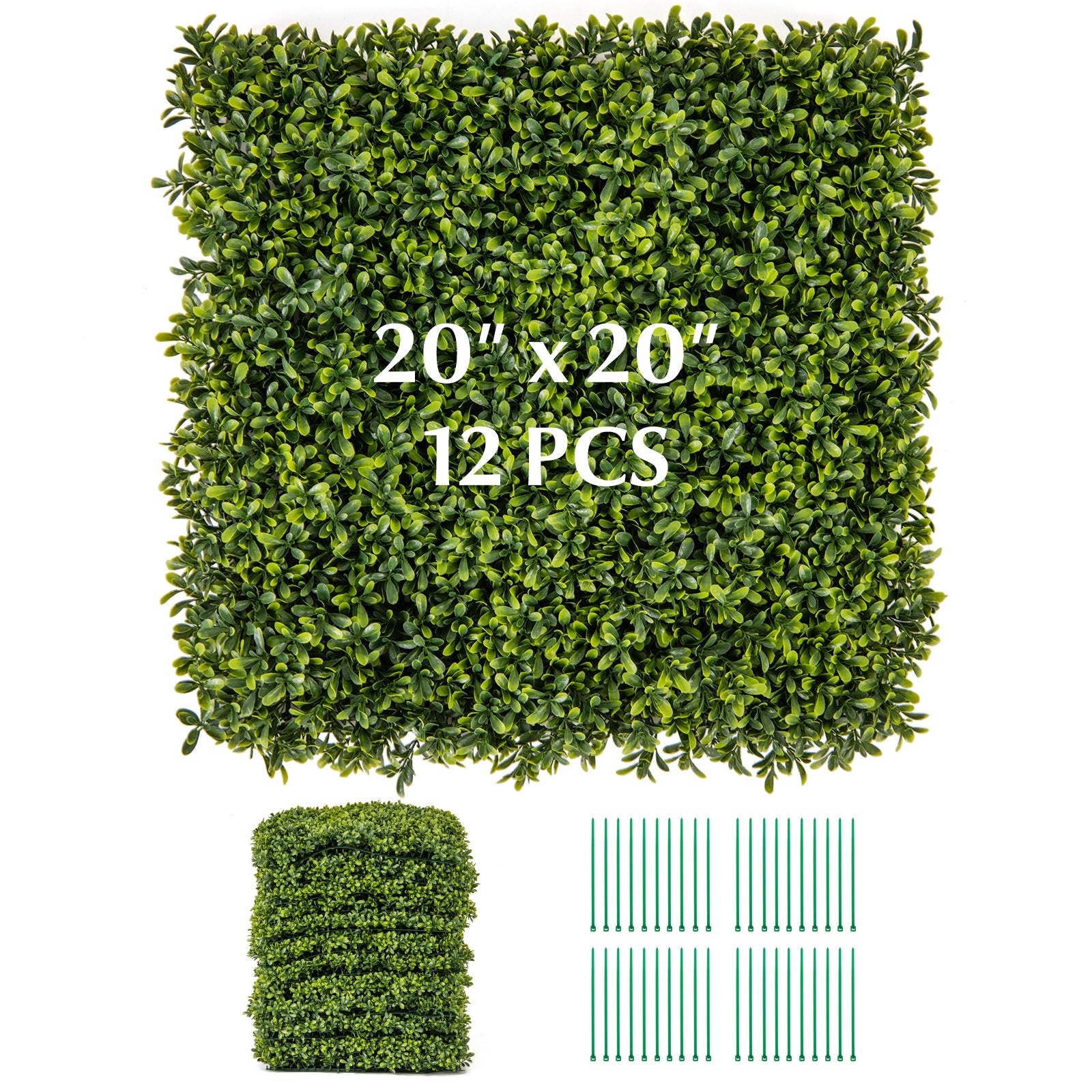 12 Pieces 20 Inch x 20 Inch Artificial Hedge Boxwood Panel, Green Decorative Fencing & Flooring Green at Gallery Canada