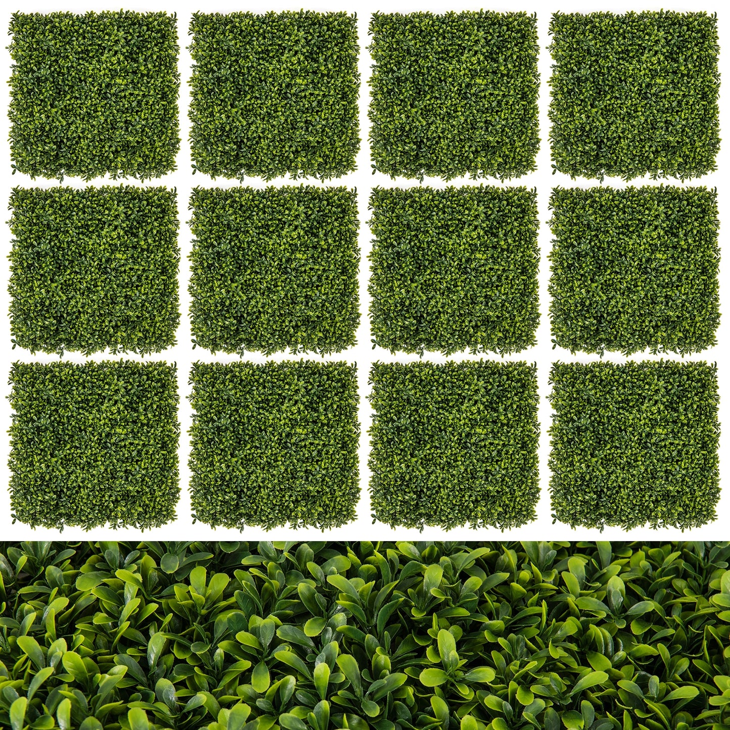 12 Pieces 20 Inch x 20 Inch Artificial Hedge Boxwood Panel, Green Decorative Fencing & Flooring at Gallery Canada