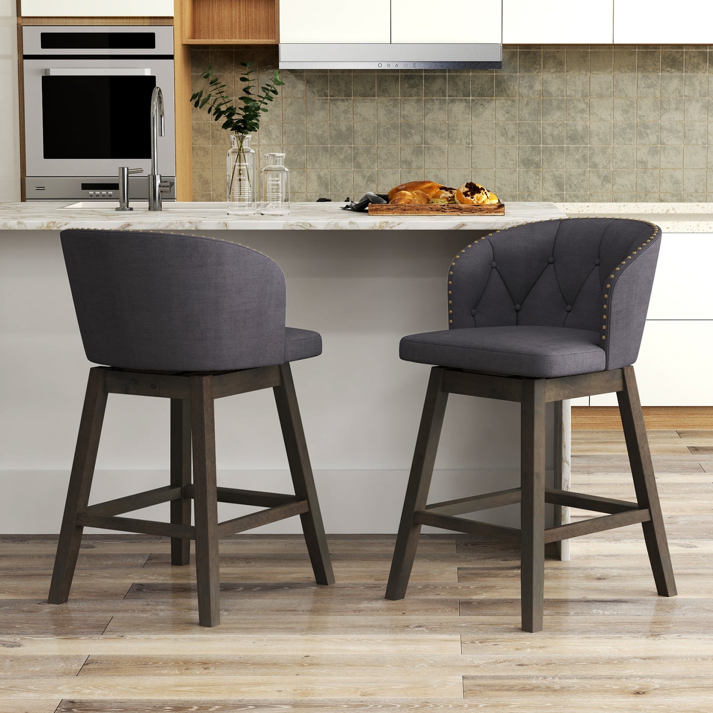 Counter Height Fabric Upholstered Bar Stools Set of 2, Gray Bar Stools at Gallery Canada