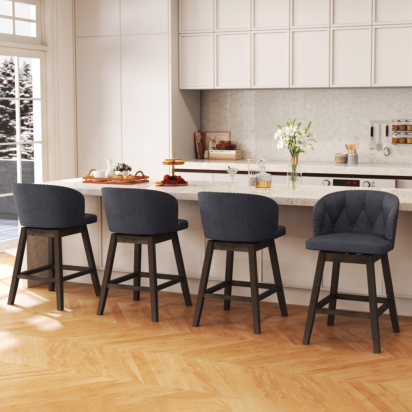 Counter Height Fabric Upholstered Bar Stools Set of 2, Gray Bar Stools at Gallery Canada