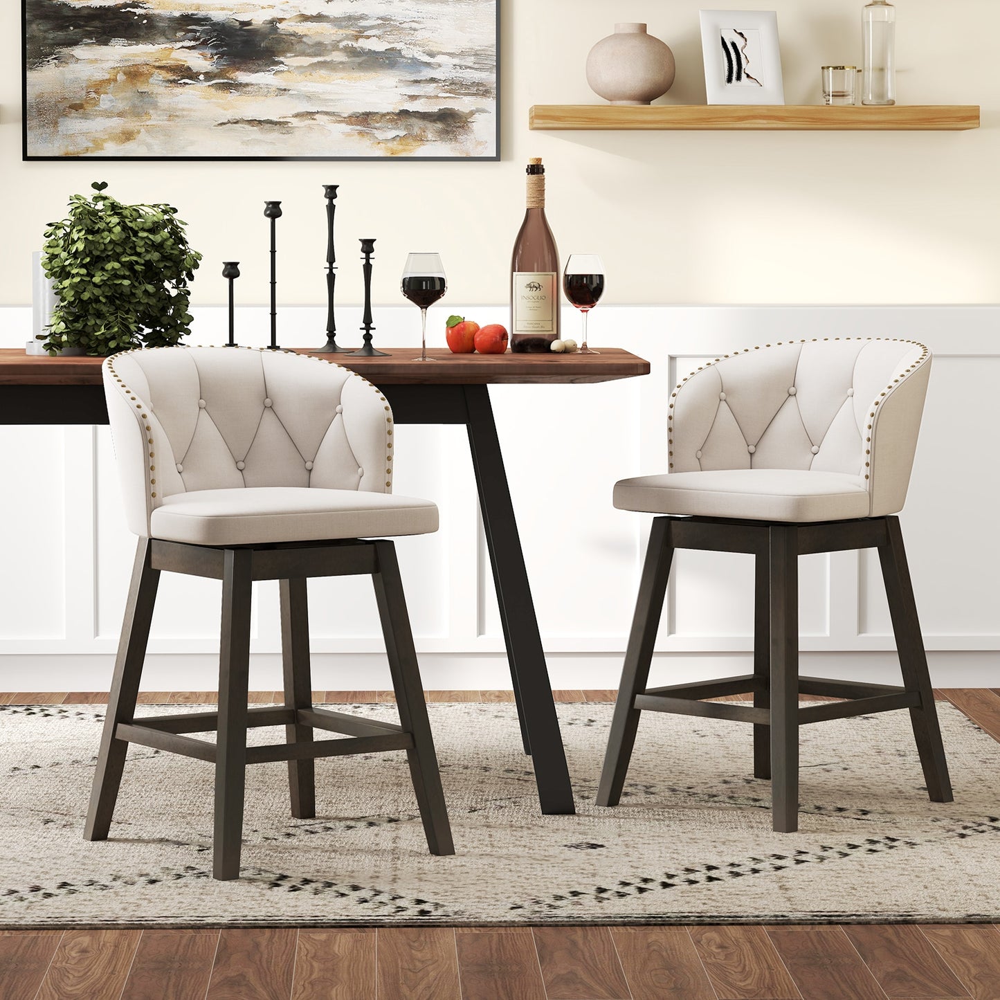 Counter Height Fabric Upholstered Bar Stools Set of 2, Beige Bar Stools at Gallery Canada