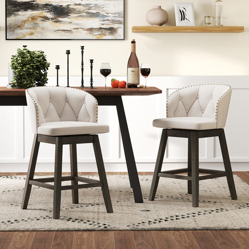 Counter Height Fabric Upholstered Bar Stools Set of 2, Beige